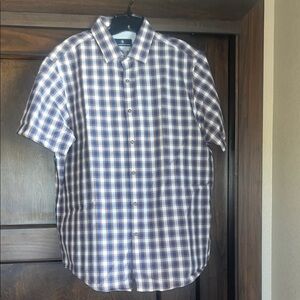 Hart Schaffner Marx Navy and White Plaid Shirt